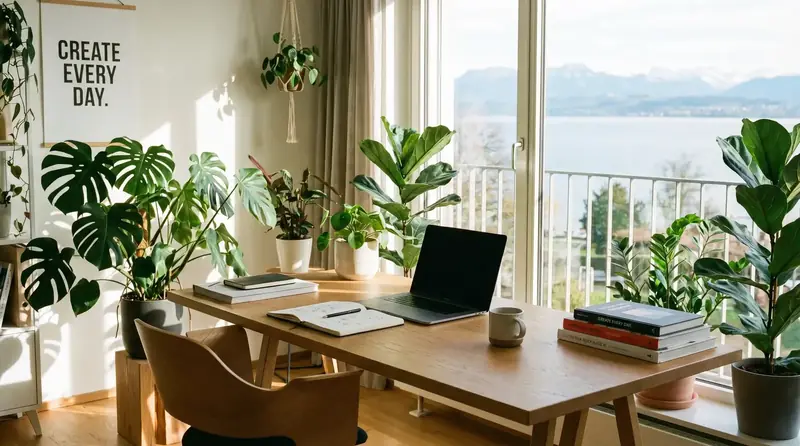 Arbeitsplatz mit Blick auf den Bodensee
