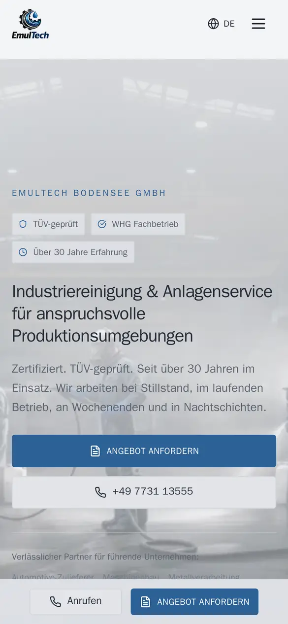 Startseite von EmulTech Bodensee auf dem Handy