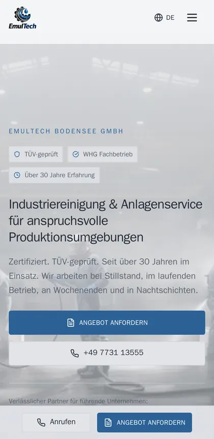 Startseite von emultech.de auf dem Handy