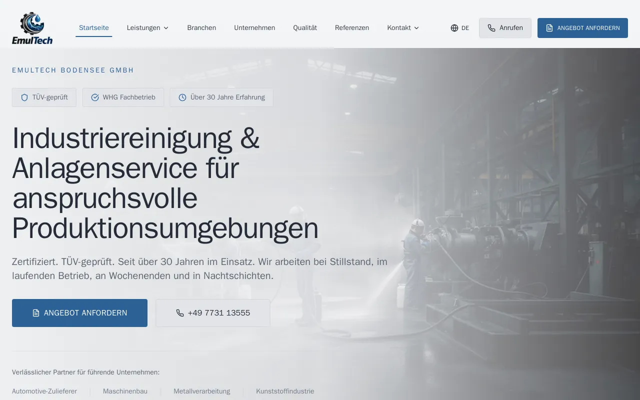 Startseite von emultech.de am Bildschirm