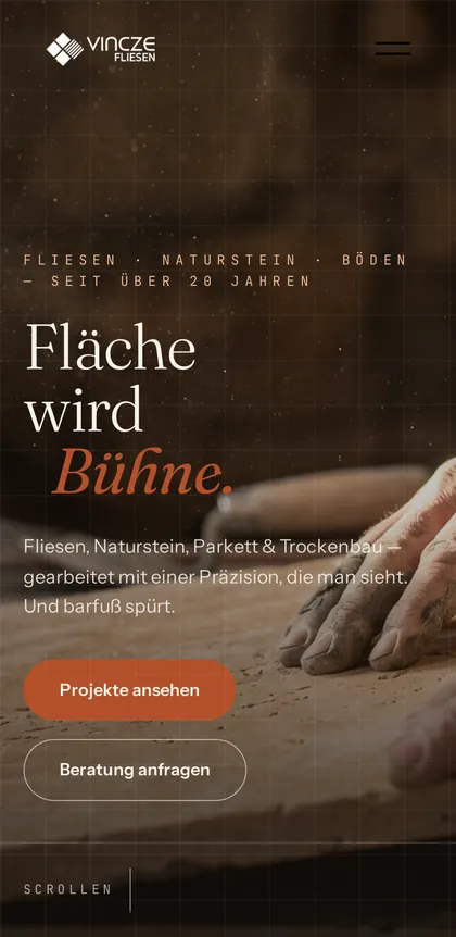 Startseite von vincze-fliesen.de auf dem Handy