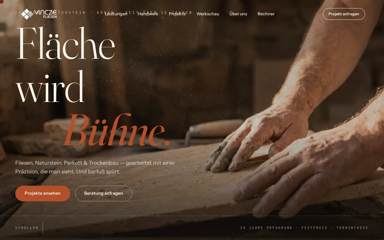Startseite von vincze-fliesen.de am Bildschirm